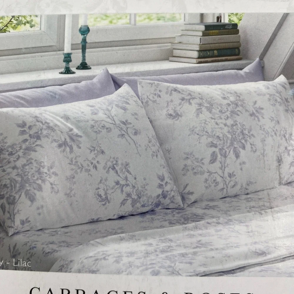 Cabbages & Roses Alderney Pillowcase Pair King Lilac Floral 100% Cotton Percale